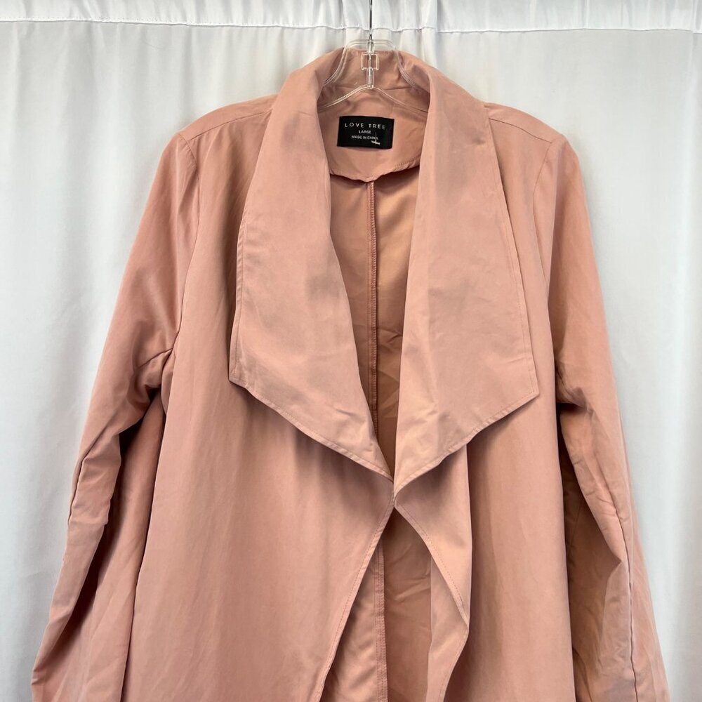 Love Tree Lightweight Wrap Coat Belted Pink Size Large Pockets - Picture 2 of 8